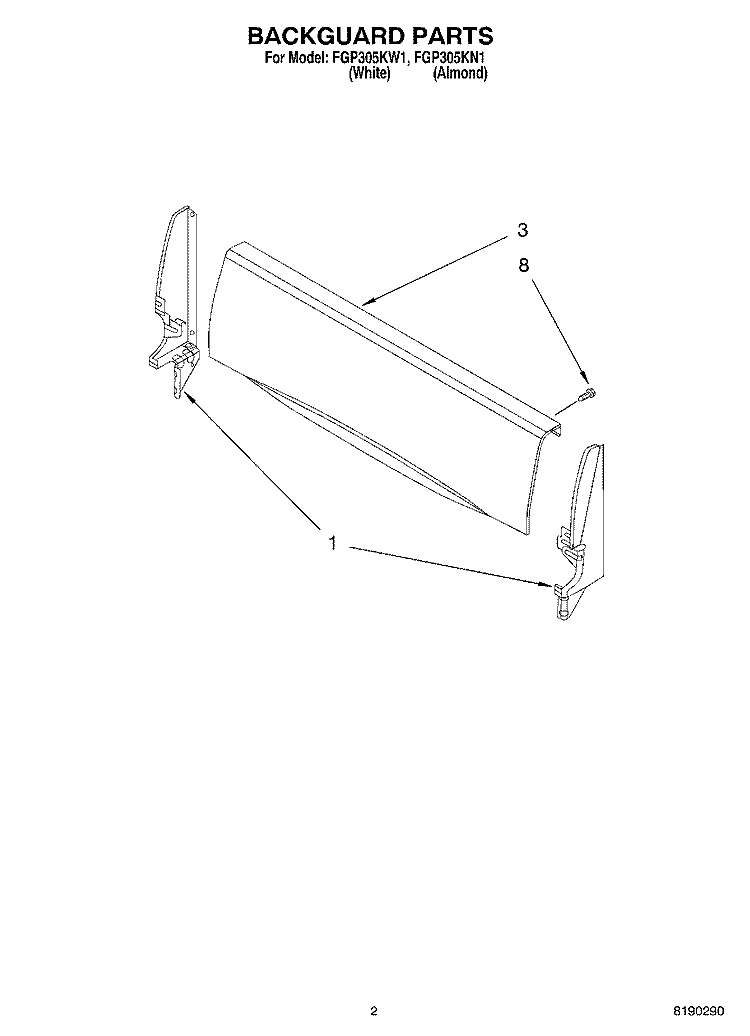 BACKGUARD PARTS Diagram and Parts List for FGP305KN1  Roper Range