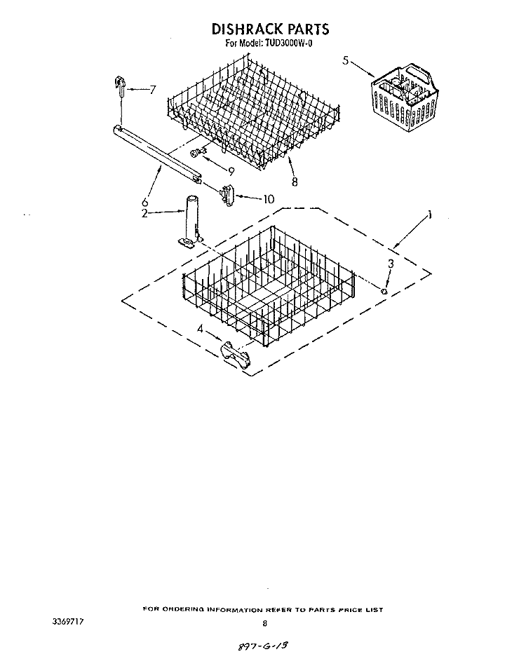 DISHRACK Diagram and Parts List for TUD3000W0  Whirlpool Dishwasher