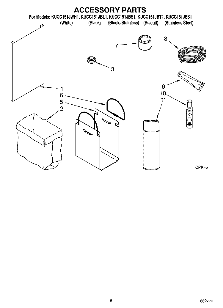 ACCESSORY PARTS Diagram and Parts List for KUCC151JBS1  KitchenAid Trash Compactor