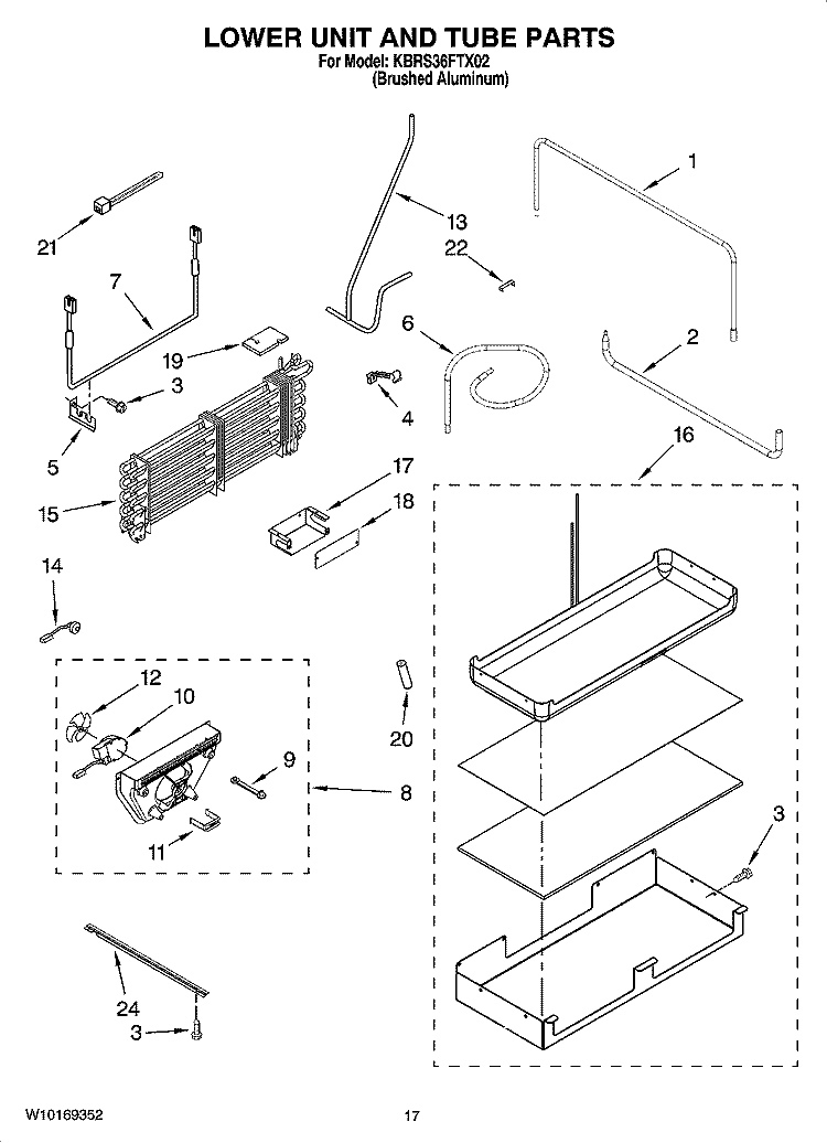 LOWER UNIT AND TUBE PARTS Diagram and Parts List for KBRS36FTX02  KitchenAid Refrigerator