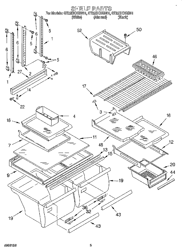 SHELF Diagram and Parts List for GT22DKXGN01  Whirlpool Refrigerator