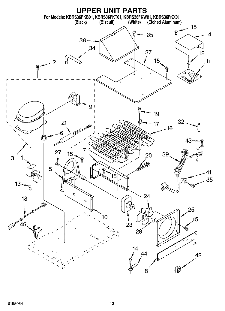 UPPER UNIT Diagram and Parts List for KBRS36FKW01  KitchenAid Refrigerator