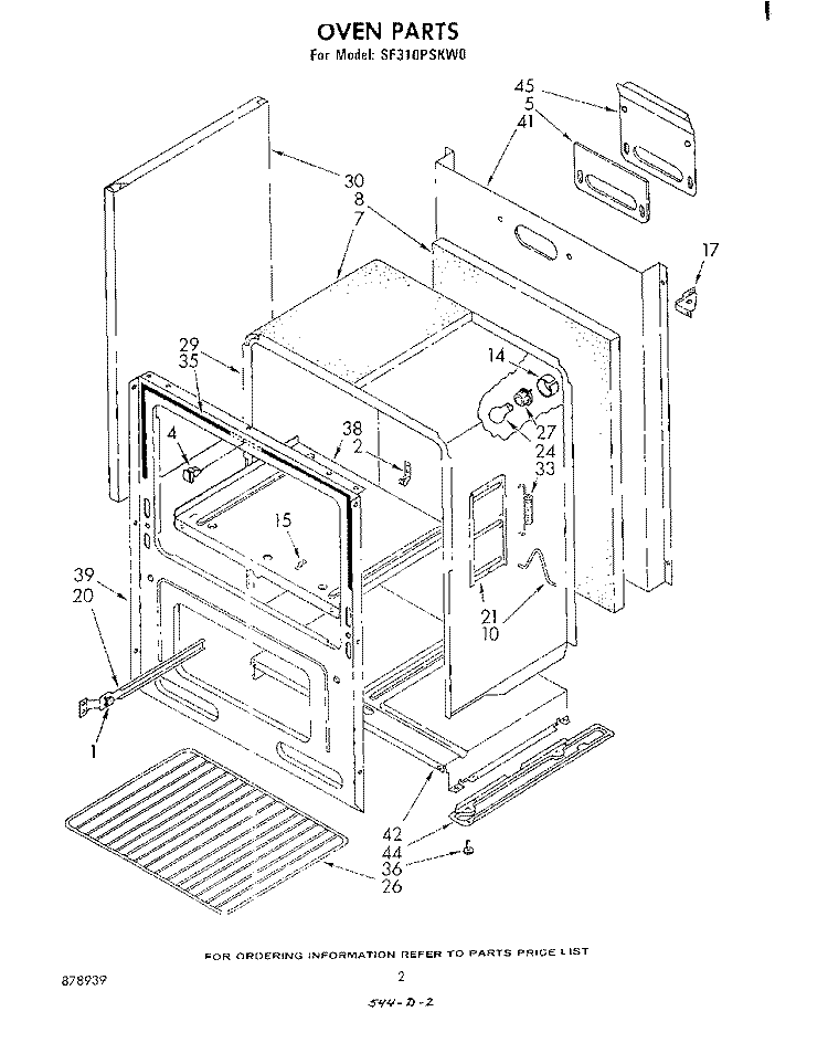 OVEN DOOR, LITERATURE Diagram and Parts List for SF310PSKW0  Whirlpool Range