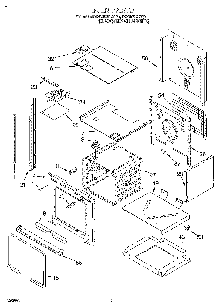 OVEN Diagram and Parts List for RS696PXEB0  Whirlpool Range