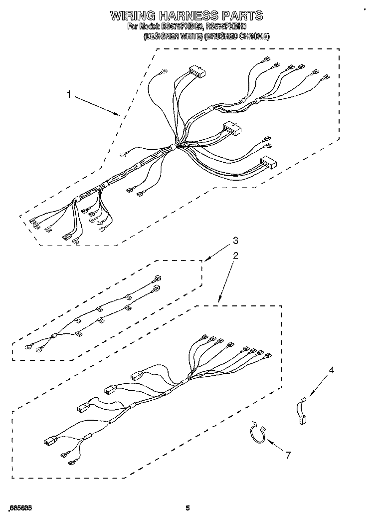WIRING HARNESS Diagram and Parts List for RS675PXBH0  Whirlpool Range