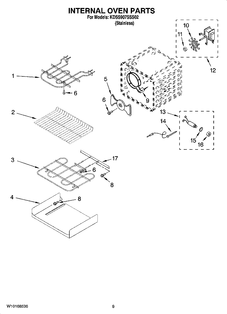 INTERNAL OVEN PARTS Diagram and Parts List for KDSS907SSS02  KitchenAid Range