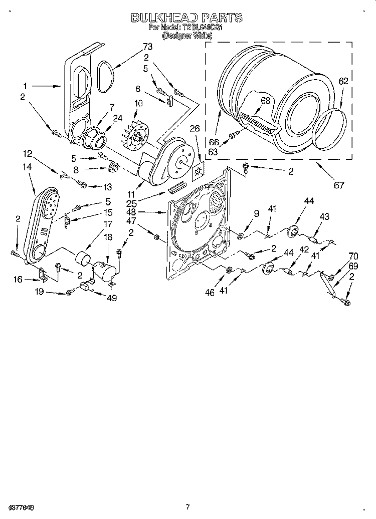 BULKHEAD Diagram and Parts List for TGDL640DQ1  Whirlpool Dryer