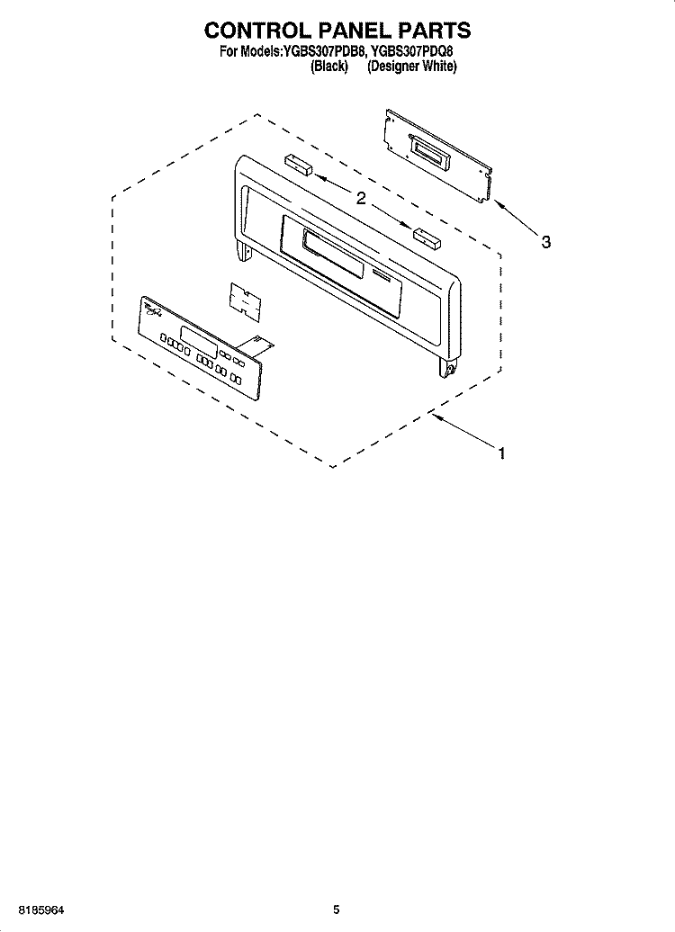 CONTROL PANEL PARTS Diagram and Parts List for YGBS307PDB8  Whirlpool Wall Oven