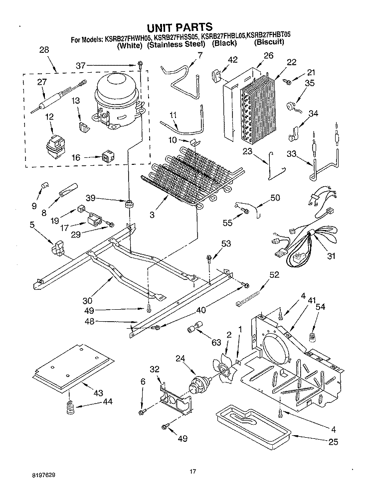 UNIT Diagram and Parts List for KSRB27FHBL05  KitchenAid Refrigerator