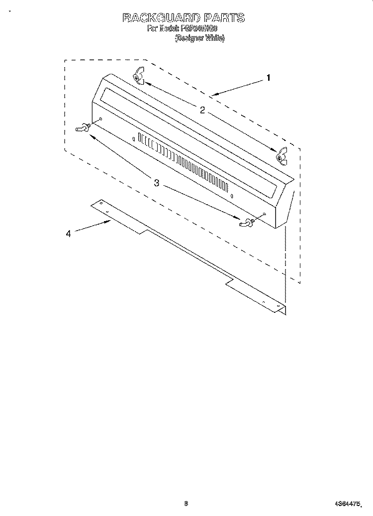 BACKGUARD Diagram and Parts List for FGP240HQ0  Roper Range