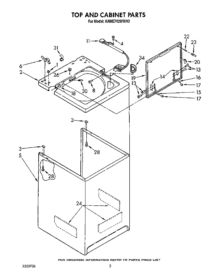 TOP AND CABINET, LIT/OPTIONAL Diagram and Parts List for KAWE742WWH2  KitchenAid Washer