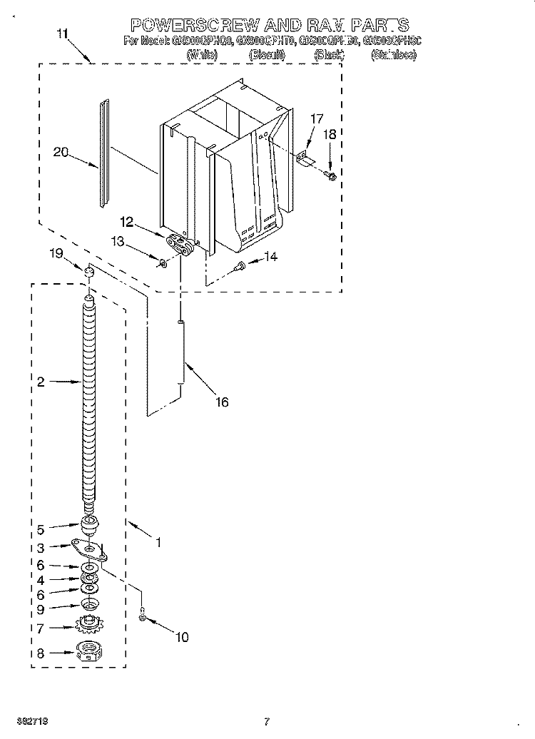 POWERSCREW AND RAM Diagram and Parts List for GX900QPHB0  Whirlpool Trash Compactor