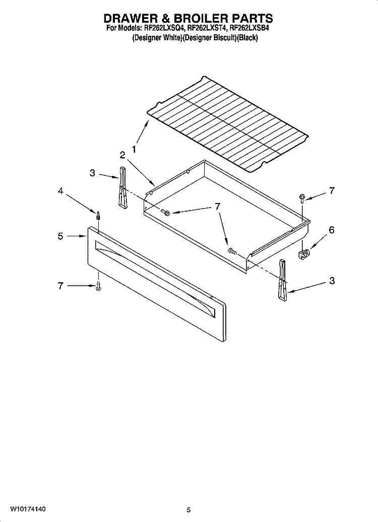 DRAWER & BROILER PARTS Diagram and Parts List for RF262LXSB4  Whirlpool Range