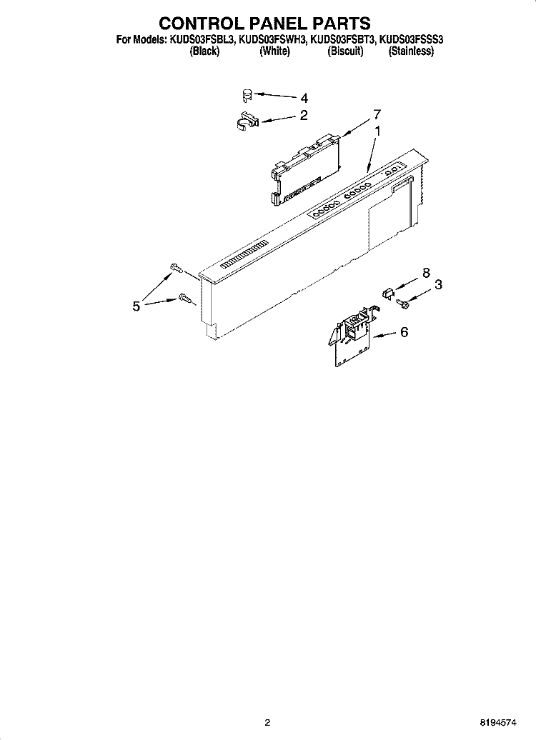 CONTROL PANEL PARTS Diagram and Parts List for KUDS03FSBL3  KitchenAid Dishwasher