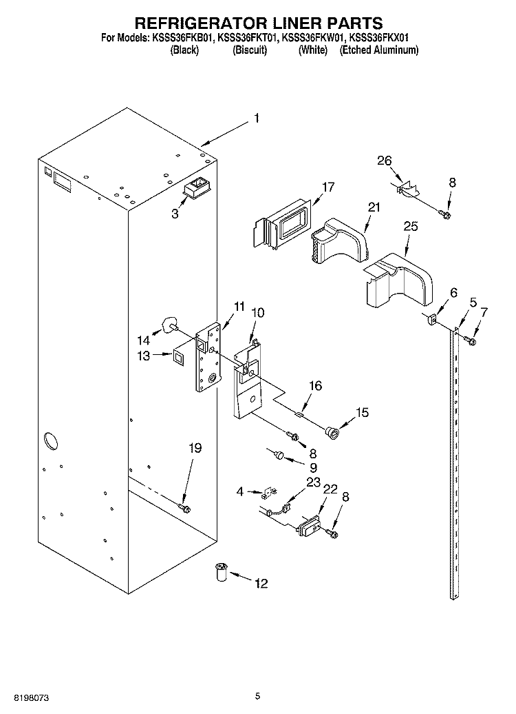 REFRIGERATOR LINER Diagram and Parts List for KSSS36FKX01  KitchenAid Refrigerator