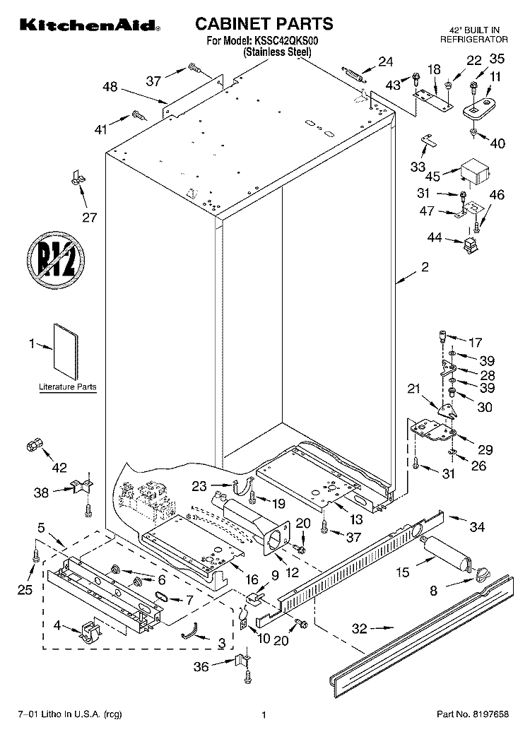 CABINET, LITERATURE Diagram and Parts List for KSSC42QKS00  KitchenAid Refrigerator