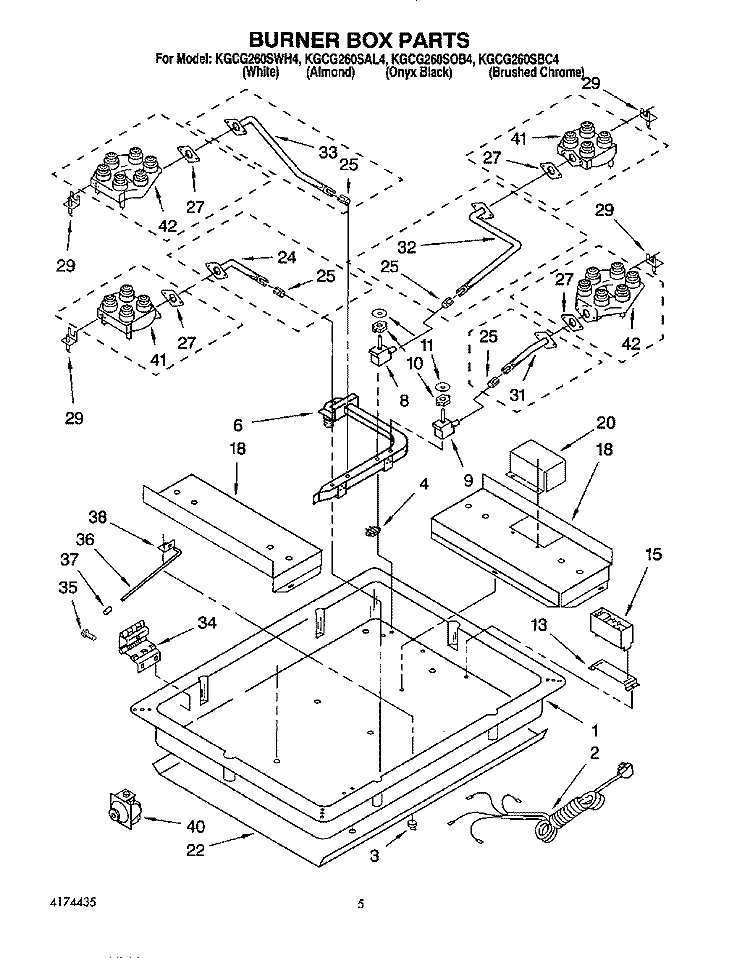 BURNER BOX Diagram and Parts List for KGCG260SAL4  KitchenAid Cooktop