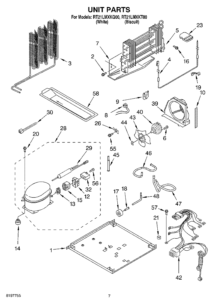 UNIT Diagram and Parts List for RT21LMXKQ00  Roper Refrigerator