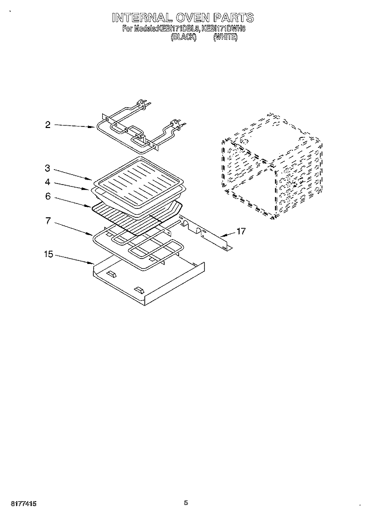 INTERNAL OVEN Diagram and Parts List for KEBI171DBL8  KitchenAid Wall Oven