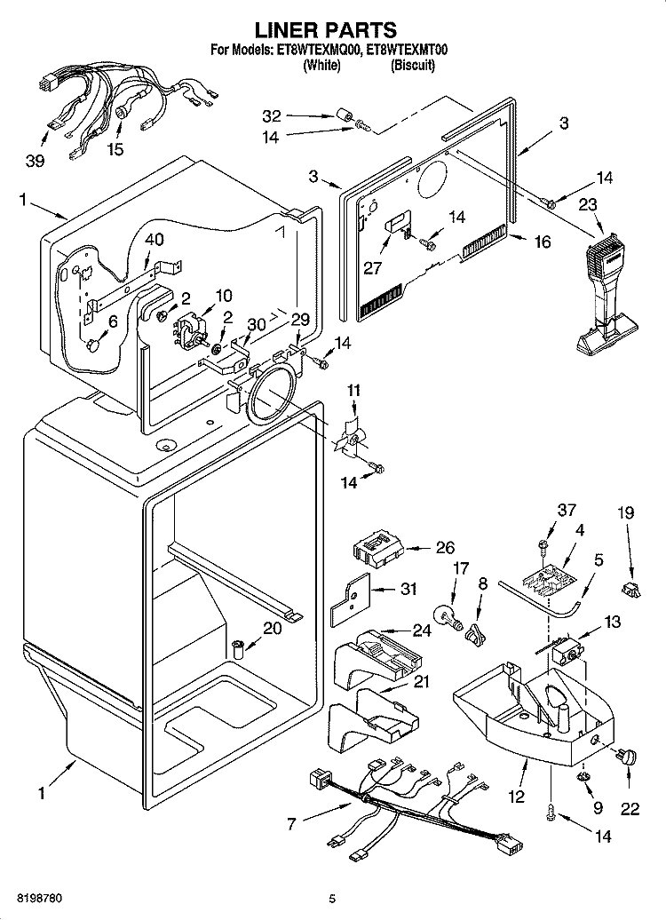 LINER PARTS Diagram and Parts List for ET8WTEXMT00  Whirlpool Refrigerator