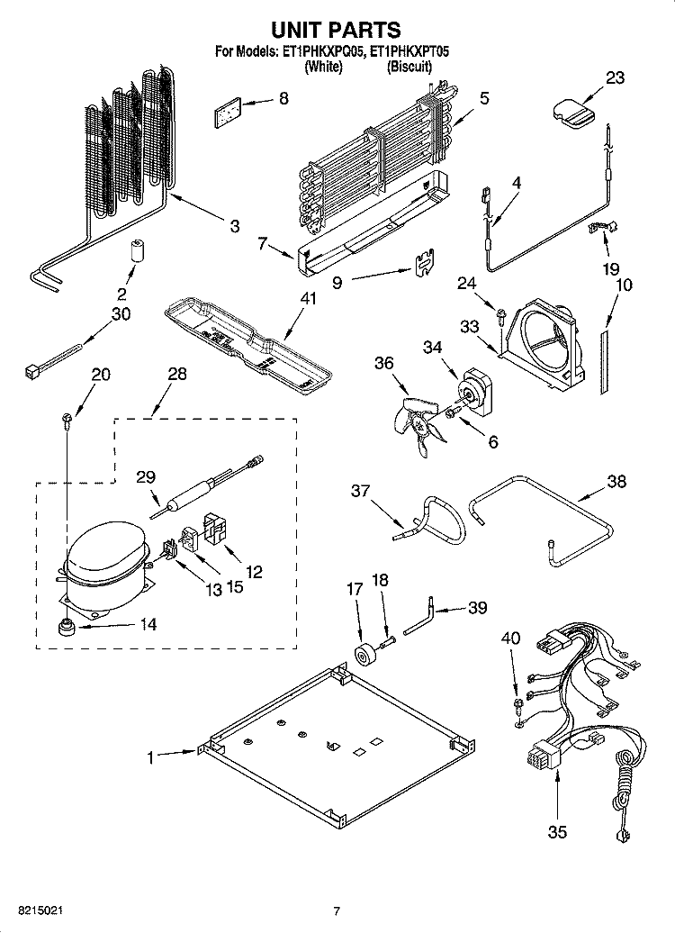 UNIT PARTS Diagram and Parts List for ET1PHKXPT05  Whirlpool Refrigerator