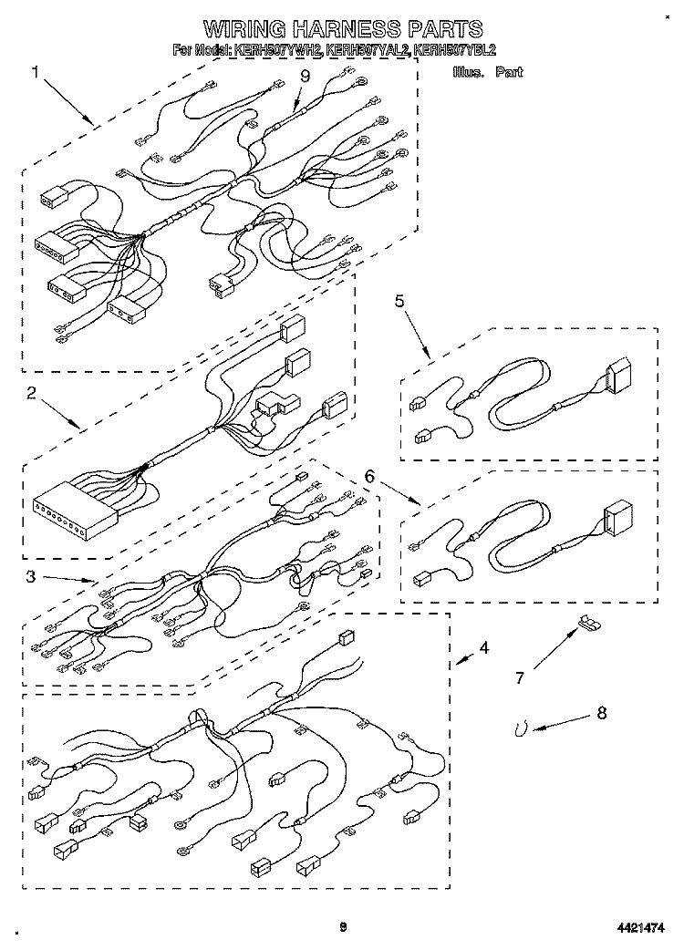 WIRING HARNESS Diagram and Parts List for KERH507YAL2  KitchenAid Range