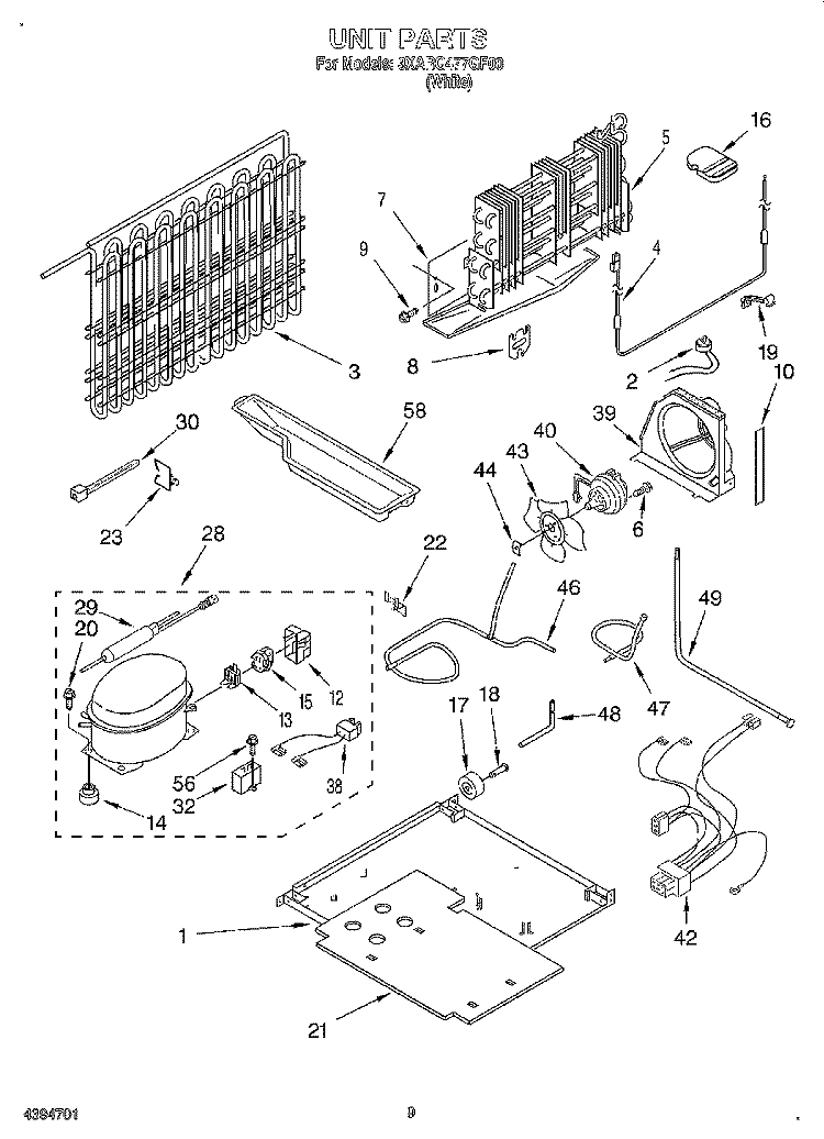 UNIT Diagram and Parts List for 3XARG477GF00  Whirlpool Refrigerator