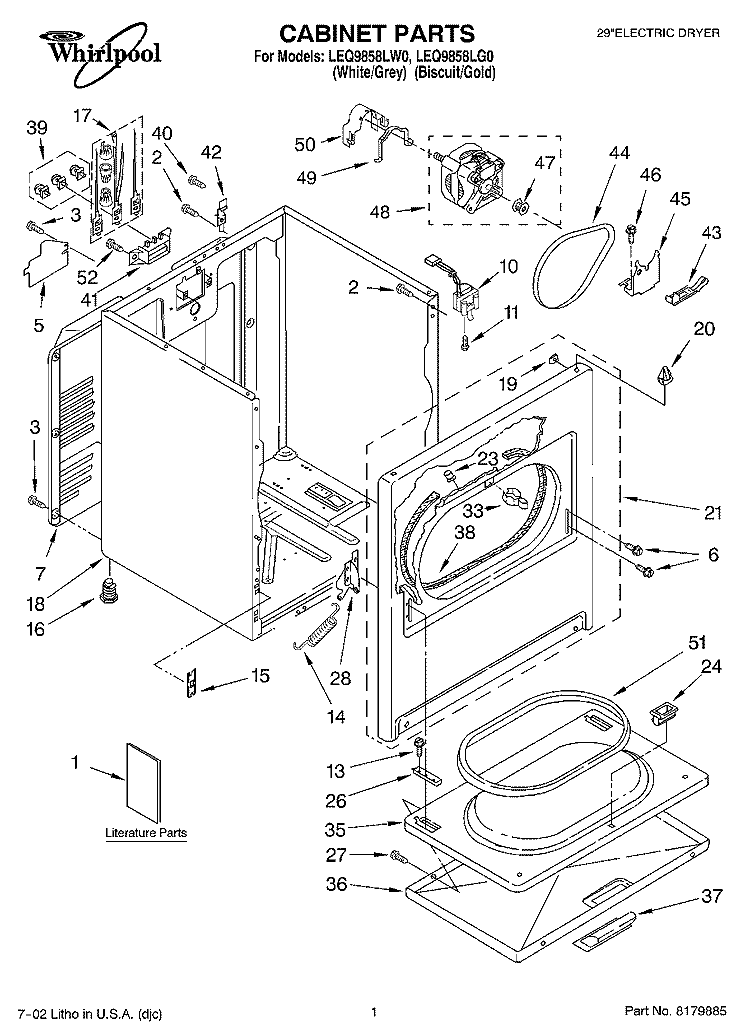 SECTION Diagram and Parts List for LEQ9858LW0  Whirlpool Dryer