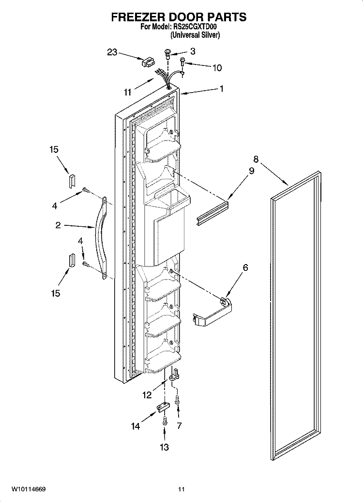 FREEZER DOOR PARTS Diagram and Parts List for RS25CGXTD00  Roper Refrigerator