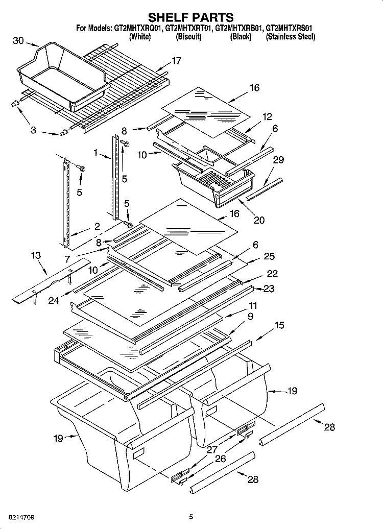 SHELF PARTS Diagram and Parts List for GT2MHTXRQ01  Whirlpool Refrigerator