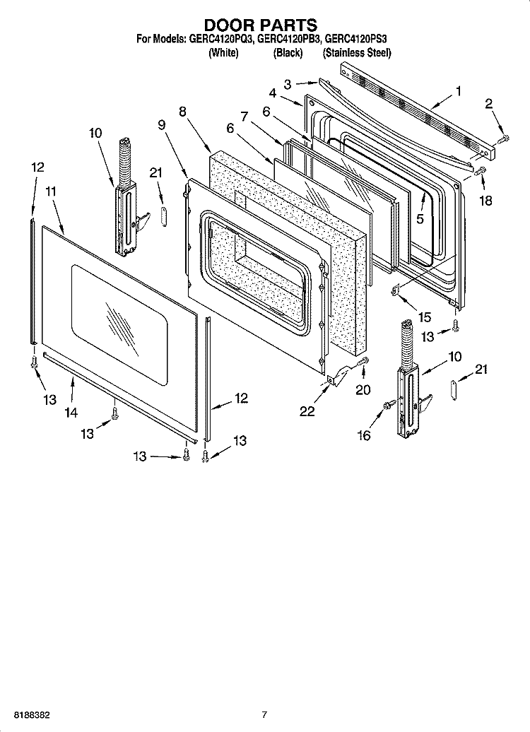 DOOR PARTS, OPTIONAL PARTS (NOT INCLUDED) Diagram and Parts List for GERC4120PQ3  Whirlpool Range