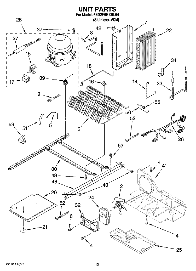 UNIT PARTS, OPTIONAL PARTS (NOT INCLUDED) Diagram and Parts List for 6ED2FHKXRL04  Whirlpool Refrigerator