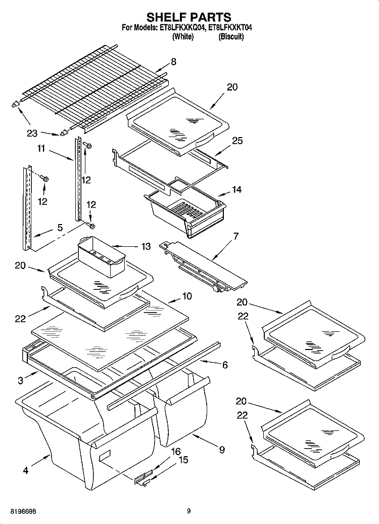 SHELF PARTS, OPTIONAL PARTS Diagram and Parts List for ET8LFKXKQ04  Whirlpool Refrigerator