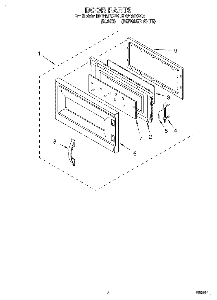 DOOR Diagram and Parts List for MH6130XEQ1  Whirlpool Microwave