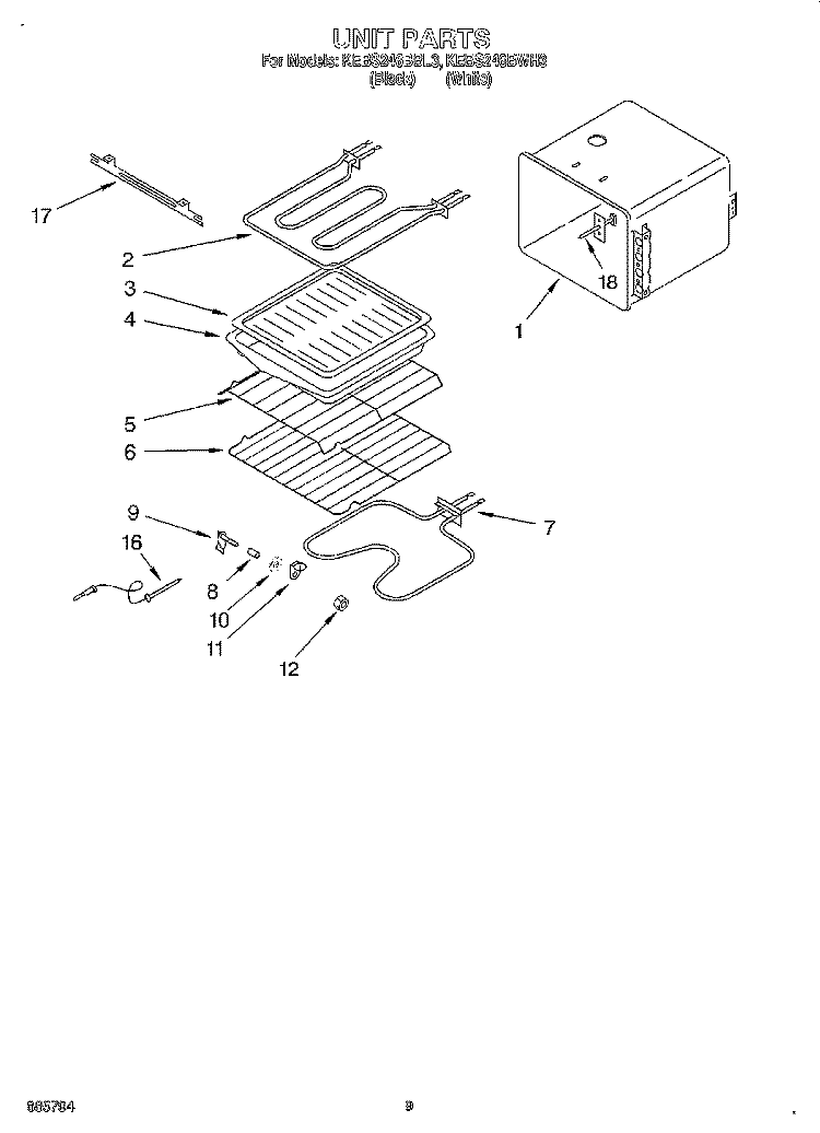 UNIT Diagram and Parts List for KEBS246BBL3  KitchenAid Wall Oven