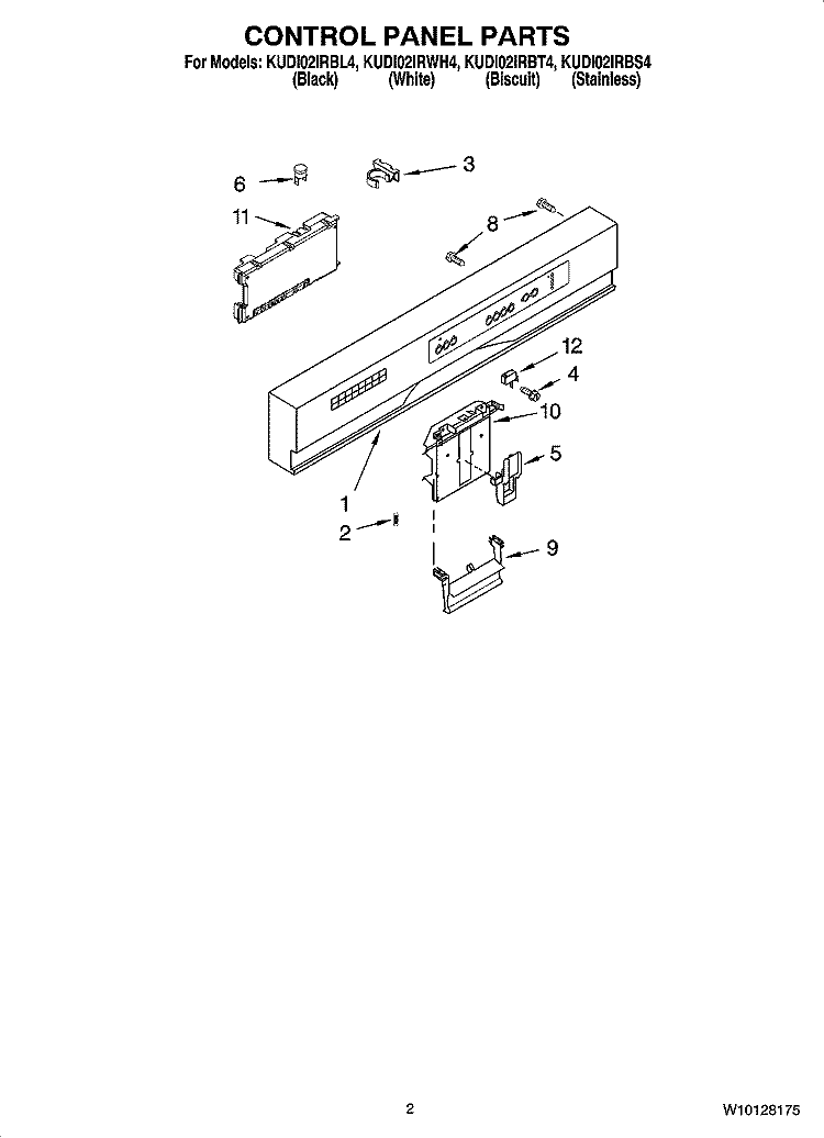 CONTROL PANEL PARTS Diagram and Parts List for KUDI02IRWH4  KitchenAid Dishwasher