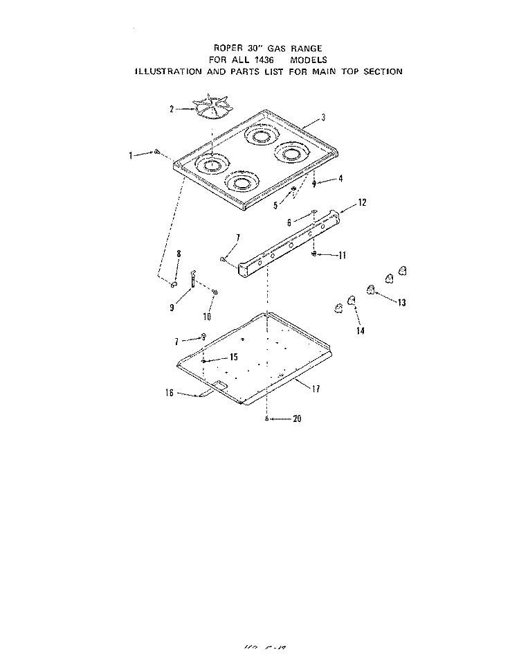 BURNER Diagram and Parts List for 1436W0A  Roper Range