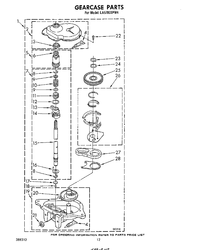 GEARCASE Diagram and Parts List for LA5700XPW4  Whirlpool Washer