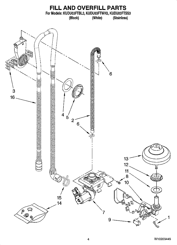 FILL AND OVERFILL PARTS Diagram and Parts List for KUDU03FTBL3  KitchenAid Dishwasher