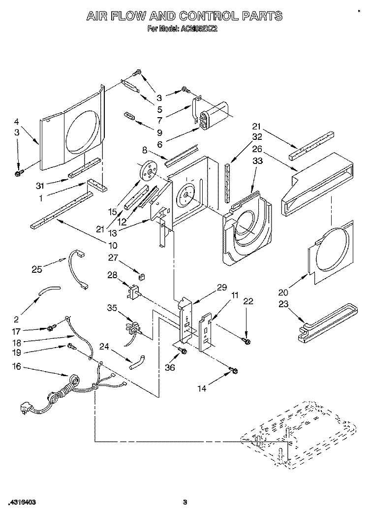 AIR FLOW AND CONTROL Diagram and Parts List for ACM052XZ2  Whirlpool Air Conditioner