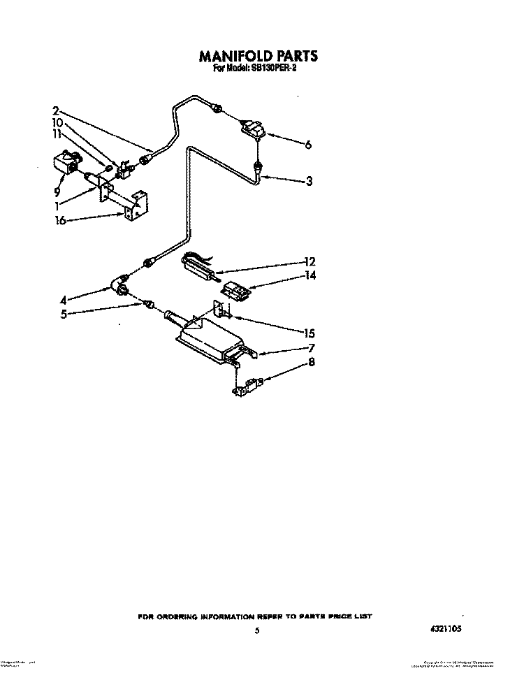 MANIFOLD Diagram and Parts List for SB130PER2  Whirlpool Range