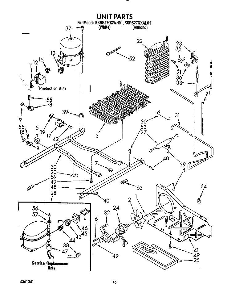 UNIT Diagram and Parts List for KSRS27QXWH01  KitchenAid Refrigerator