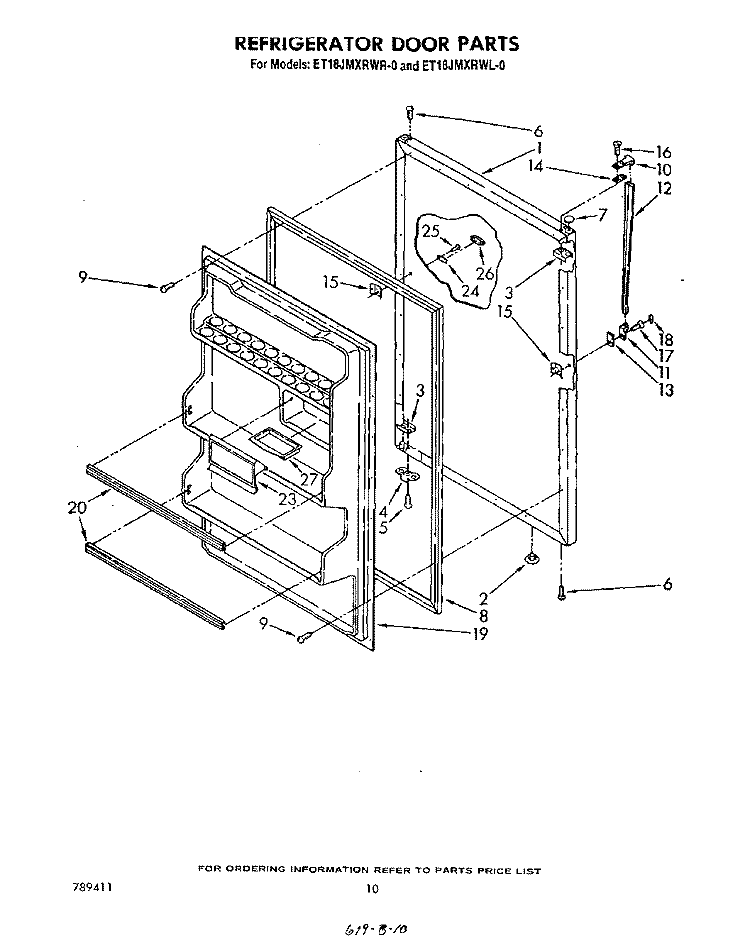 REFRIGERATOR DOOR Diagram and Parts List for ET18JMXRWR0  Whirlpool Refrigerator