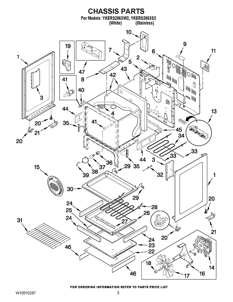 CHASSIS PARTS Diagram and Parts List for YKERS206XS2  KitchenAid Range