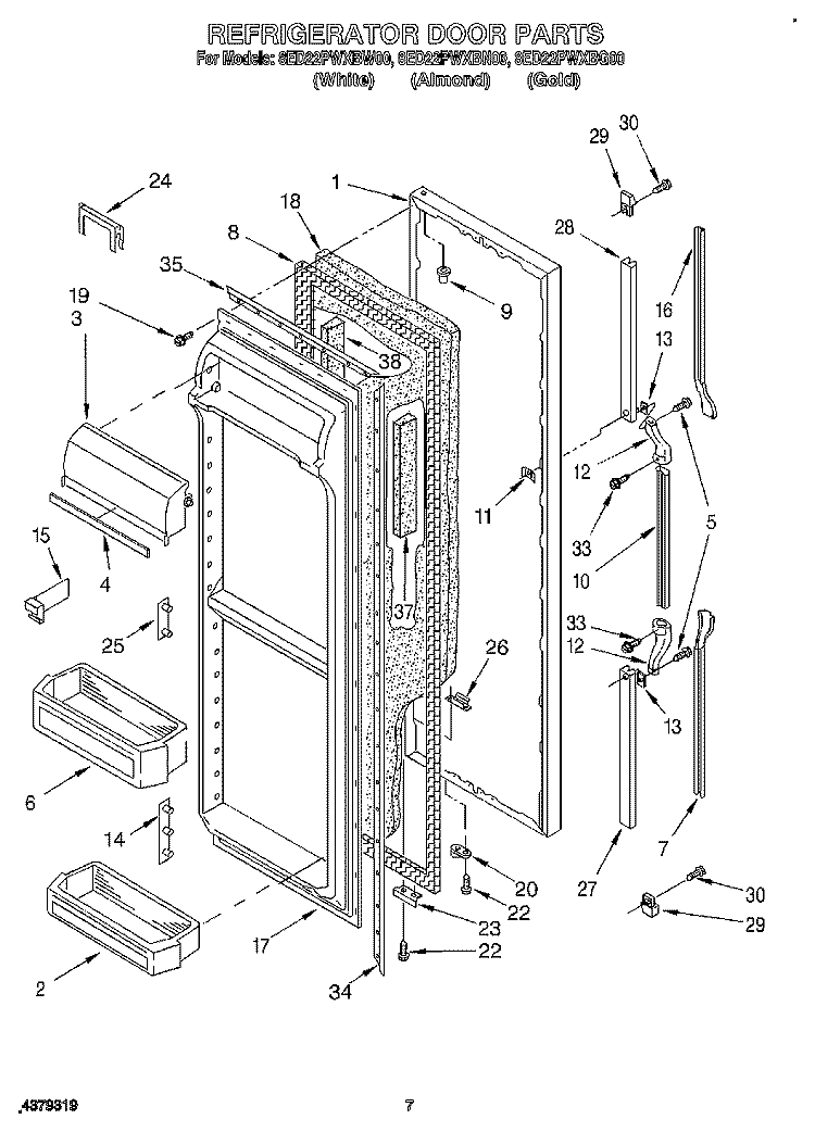 REFRIGERATOR DOOR Diagram and Parts List for 8ED22PWXBG00  Whirlpool Refrigerator