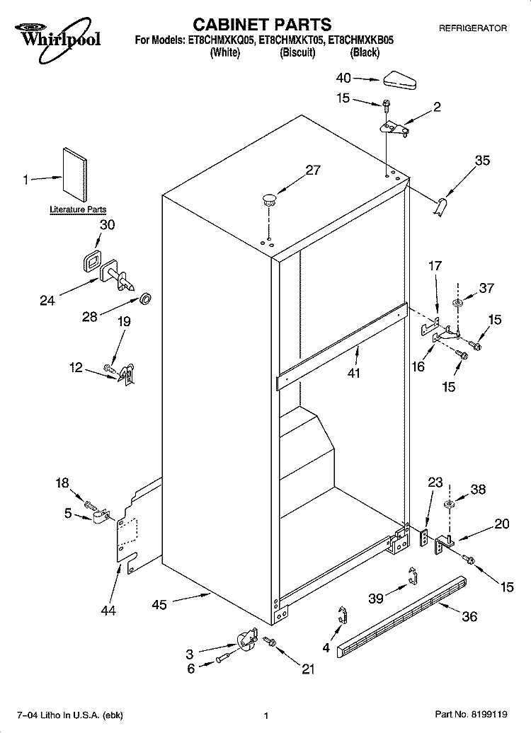CABINET PARTS Diagram and Parts List for ET8CHMXKQ05  Whirlpool Refrigerator