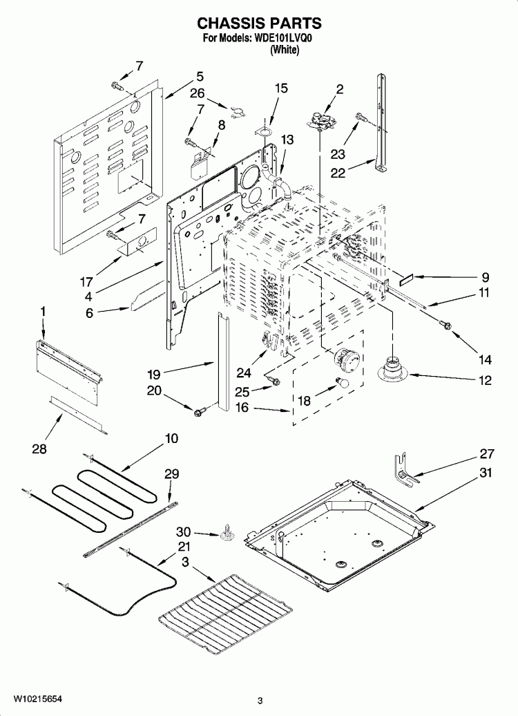 CHASSIS PARTS Diagram and Parts List for WDE101LVQ0  Whirlpool Range