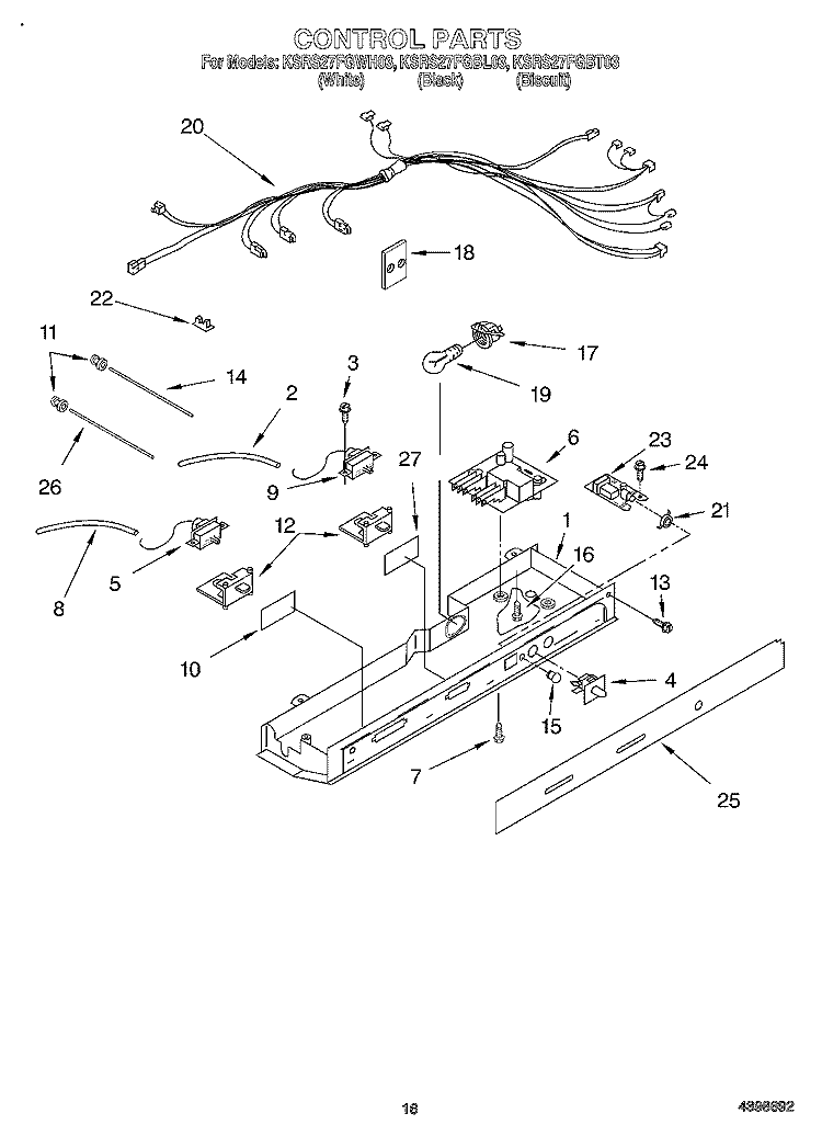 CONTROL Diagram and Parts List for KSRS27FGBT03  KitchenAid Refrigerator
