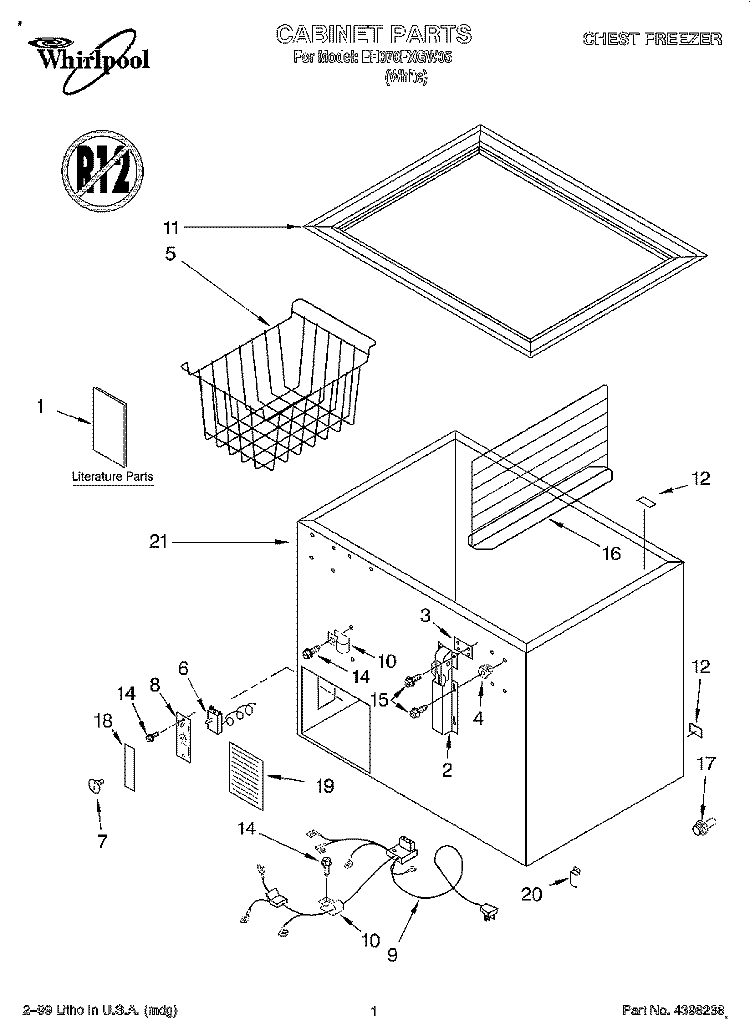 SECTION Diagram and Parts List for EH070FXGW05  Whirlpool Freezer