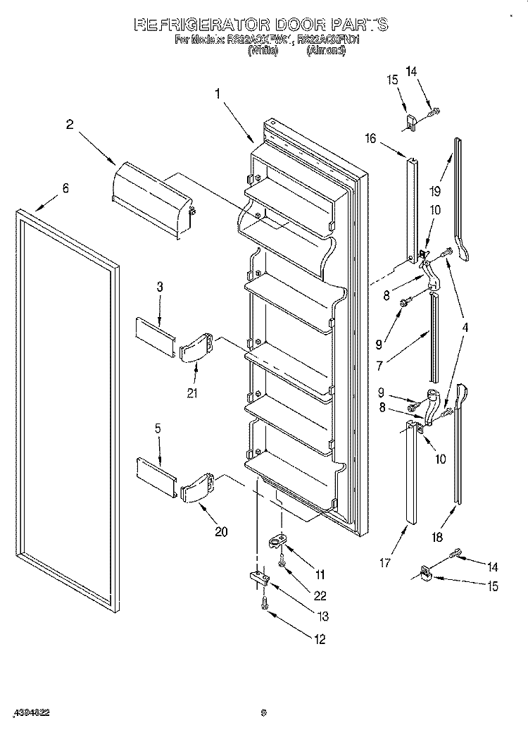 REFRIGERATOR DOOR Diagram and Parts List for RS22AQXFN01  Roper Refrigerator